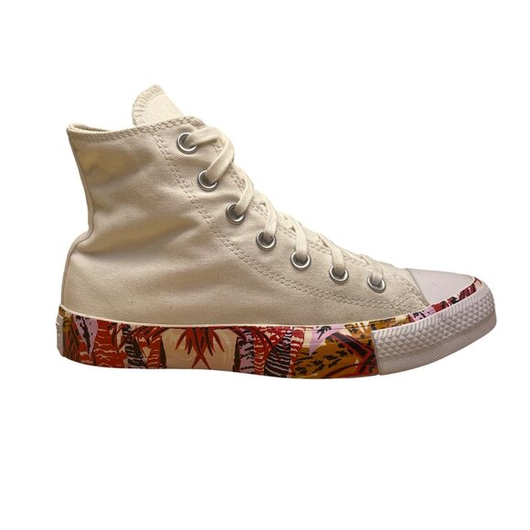 Converse Women’s White Canvas Tropical Print Sole High-Top Sneakers Size 7 - Picture 1 of 11